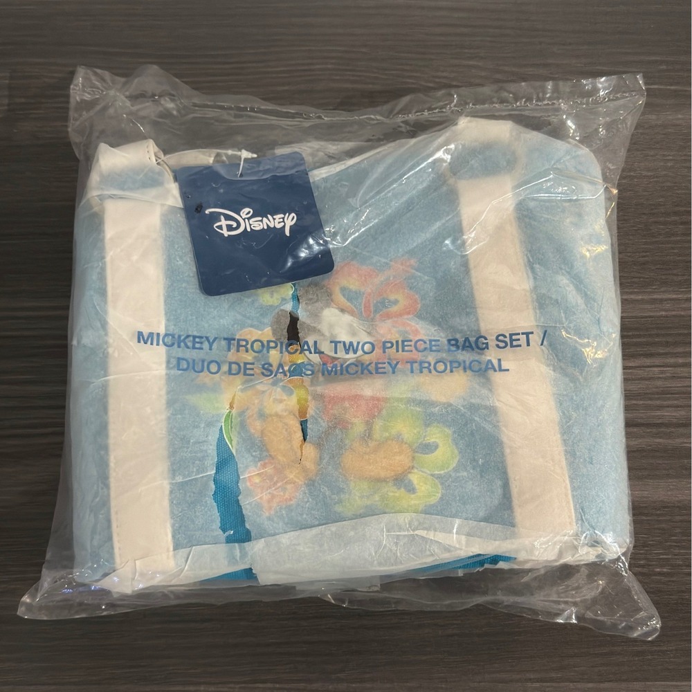 Disney Mickey Tropical Two Piece Bag Set Blue Tote Red Pouch Avon 2007 F3038411‎